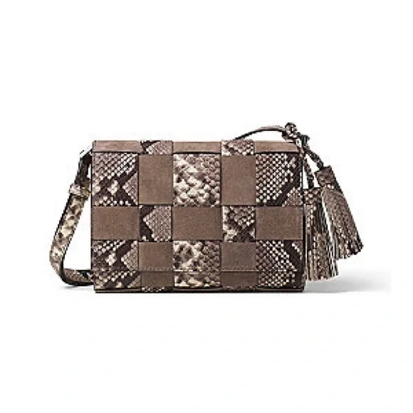 Michael Kors Snake Print Suede & Leather Vivian Medium Messenger Crossbody Bag - Picture 1 of 13
